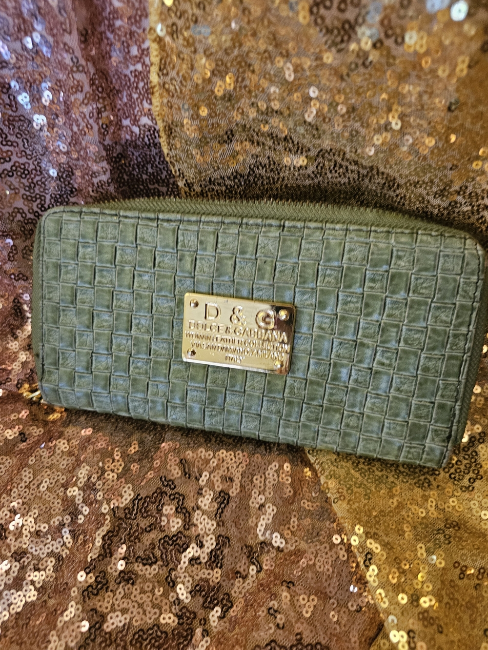 Dolce & Gabbana Green Woven Zip Wallet
